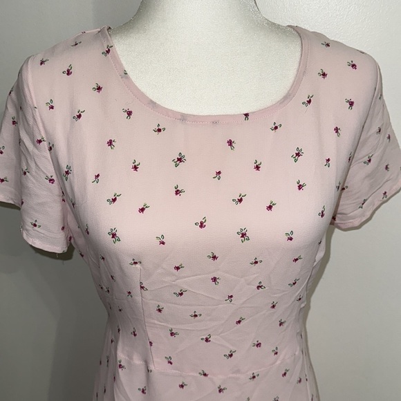 Hanna Andersson Maxi Dress Womens Large Floral Pink Short Sleeve Rayon USA Vtg - Picture 3 of 10